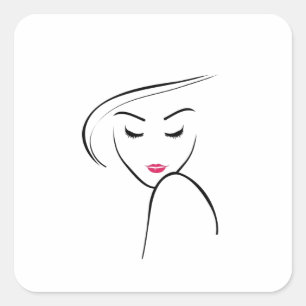 Sticker Carré fille maigre en rouge à lèvres rose