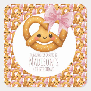 Sticker Carré Fille mignonne au bretzel fête d'anniversaire