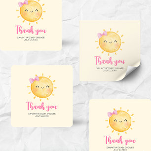 Sticker Carré Fille Petit Rayon de Soleil Baby Shower Carré