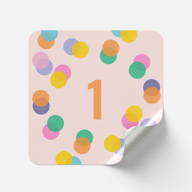 Sticker Carré Fille premier anniversaire Confetti coloré (Créateur téléchargé)
