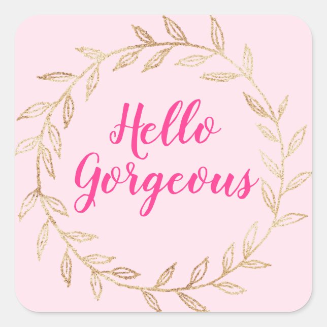 Sticker Carré Fille Pretty Blush Rose Hello Gorgeous Gold Wreath (Devant)