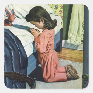 Sticker Carré Fille priant à l'heure du coucher, la prière du Se