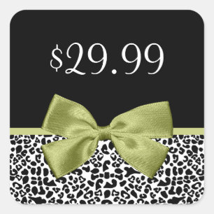Sticker Carré Fille Prix Tags Empreinte de léopard Stylish Green