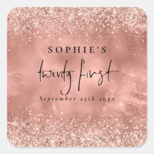Sticker Carré Fille Rose Gold Parties scintillant Nom du script
