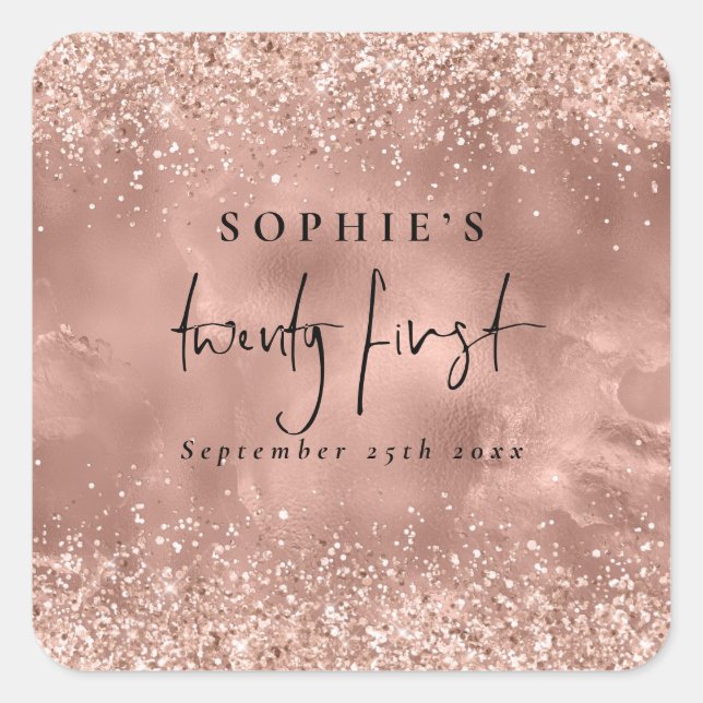 Sticker Carré Fille Rose Gold Parties scintillant Nom du script  (Devant)