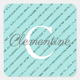 Sticker Carré Fille Turquoise Parties scintillant Turquoise rayu