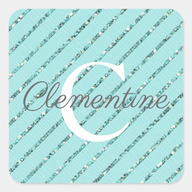 Sticker Carré Fille Turquoise Parties scintillant Turquoise rayu (Devant)