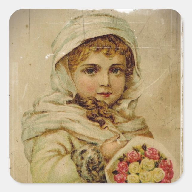 Sticker Carré Fille victorienne avec Roses de Noël (Devant)