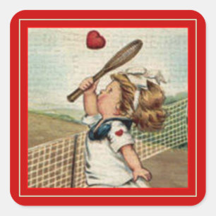 Sticker Carré Fille vintage de ~ de Valentine jouant
