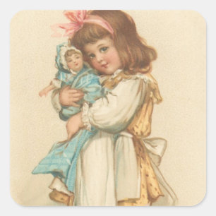 Sticker Carré Fille vintage de salutations de Noël avec la
