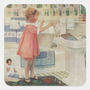 Sticker Carré Fille vintage, Lave-linge Linge