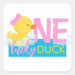 Sticker Carré Fille White Un Lucky Duck 1er Anniversaire