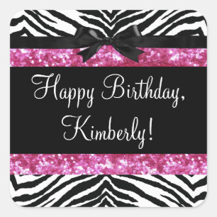 Sticker Carré Fille Zebra Rose Hot Sparkle