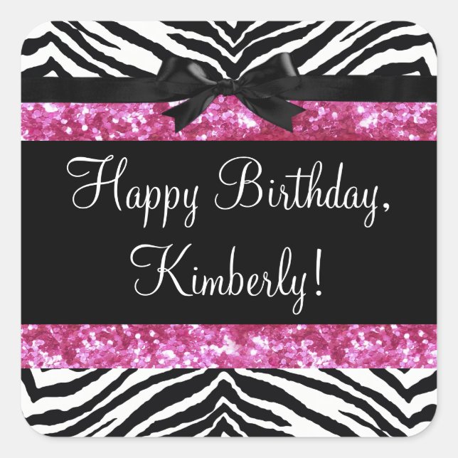 Sticker Carré Fille Zebra Rose Hot Sparkle (Devant)