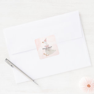 Sticker Carré Filleauvelet Cygne Aquarelle Rose Baby Shower