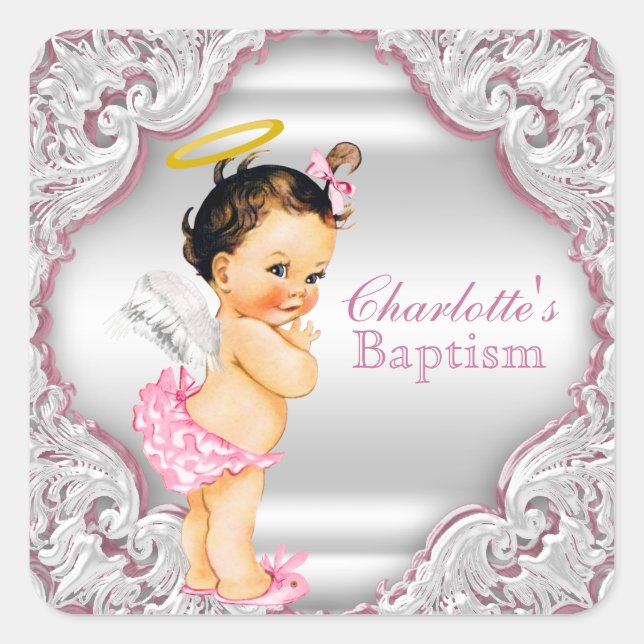 Sticker Carré Filles Angel Baptême Christening (Devant)