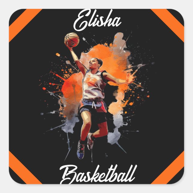 Sticker Carré Filles Basketball Aquarelle Personnalisée (Devant)