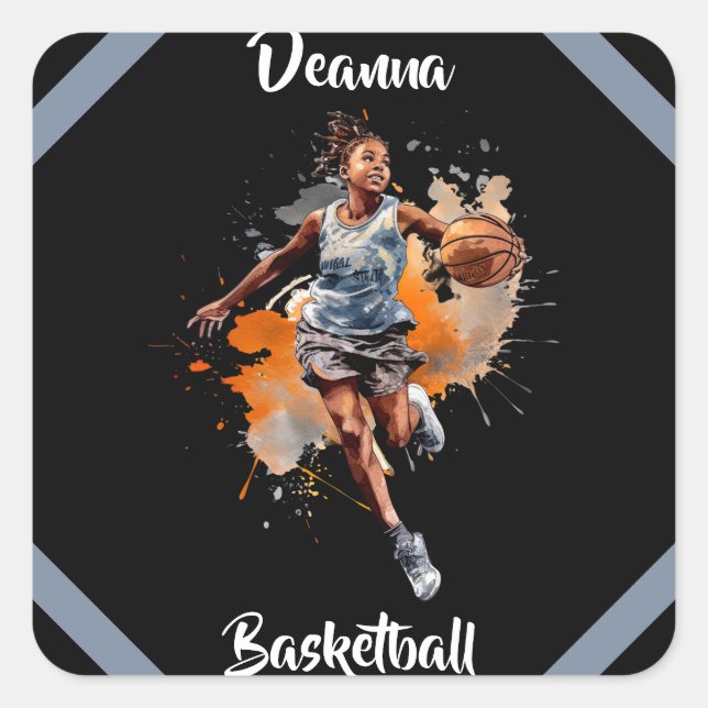 Sticker Carré Filles Basketball Aquarelle Personnalisée (Devant)