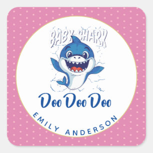 Sticker Carré Filles BÉBÉ SHARK Douche Doo mignonne rose Customi
