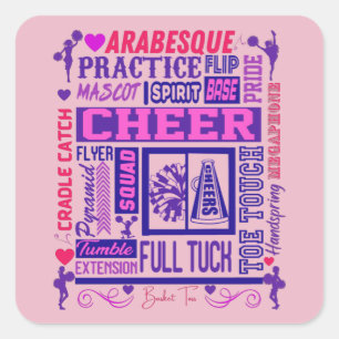 Sticker Carré Filles Cheerleader rose et violet Word Art