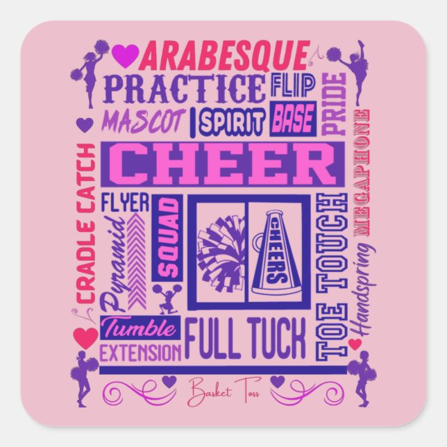 Sticker Carré Filles Cheerleader rose et violet Word Art (Devant)