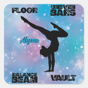 Sticker Carré Filles Gymnastique Sol, Bars, Poutres, Vault Paste