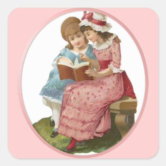 Sticker Carré Filles Lecture