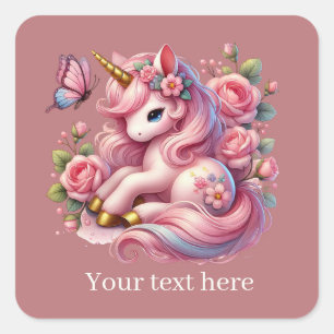 Sticker Carré Filles mignon imaginaire licorne ajouter du texte