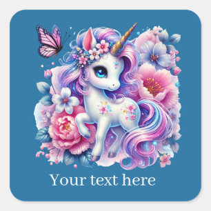 Sticker Carré Filles mignon imaginaire licorne ajouter du texte