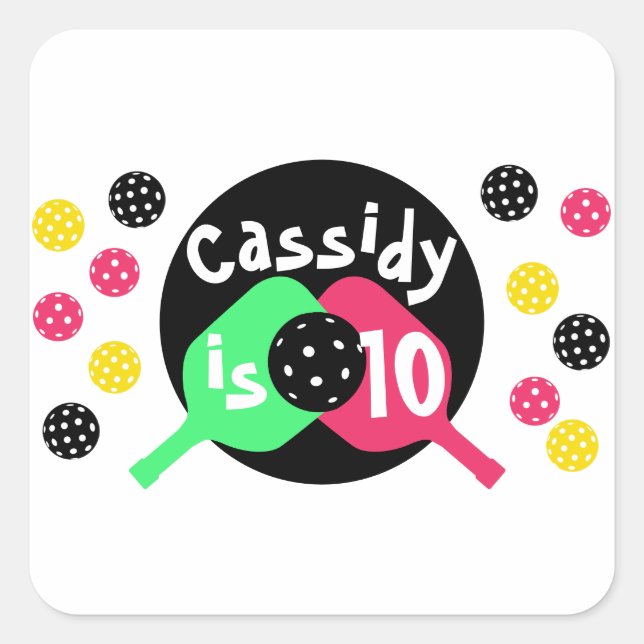 Sticker Carré Filles pickleball rose et vert (Devant)