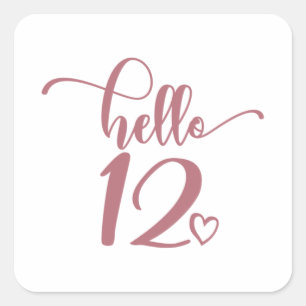 Sticker Carré Filles pour leur 12e anniversaire Bonjour 12 Migno