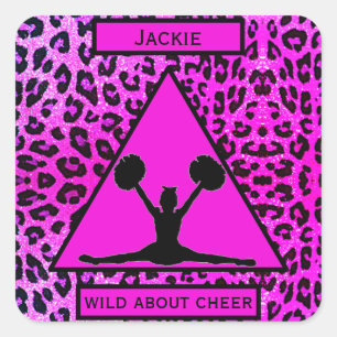 Sticker Carré Filles "Wild About Cheer" Leopard rose