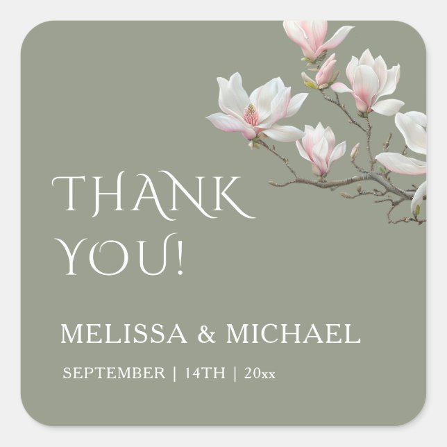 Sticker Carré Fine Art Magnolia Wedding Thank You (Devant)