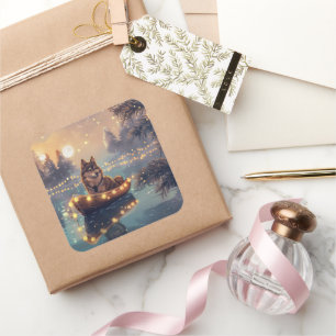 Sticker Carré Finlandais Lapphund Noël Festive Voyage