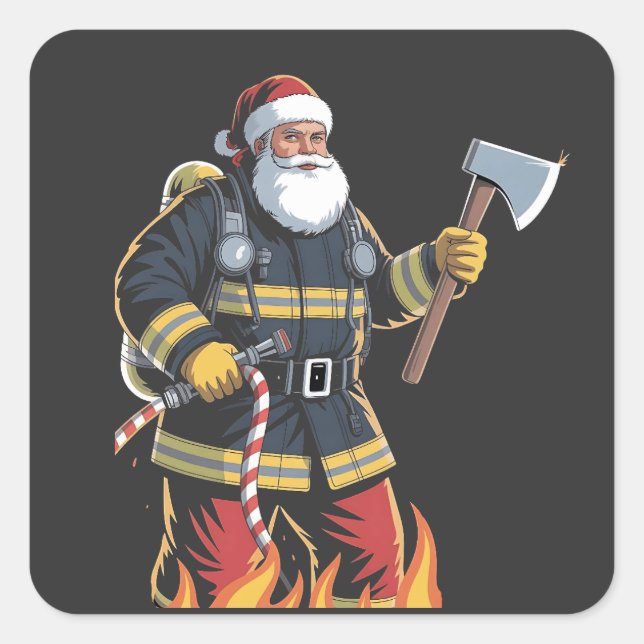 Sticker Carré Firefighter Fire Truck Christmas Tree Santa Xmas   (Devant)