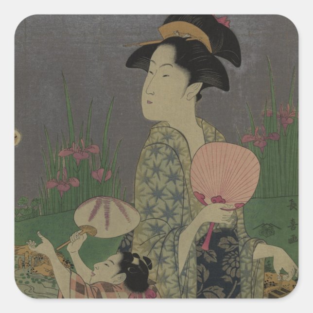 Sticker Carré Fireflies, 1793 (coupe de bois couleur) (Devant)