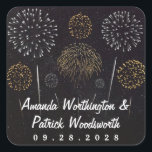 Sticker Carré Fireworks Thème Black Gold Silver Wedding Favorise<br><div class="desc">Fireworks Theme Black Gold Silver Wedding Favor Stickers - utilisez ceux-ci pour habiller les enveloppes, utiliser sur divers articles à votre réception et plus encore. Le design comprend un arrière - plan de nuit étoilé avec des feux d'artifice dorés et argentés. Voir les produits correspondants dans cette conception trouvés dans...</div>