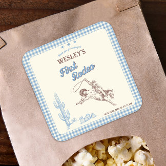 Sticker Carré First Rodeo Wild West Boys 1st Birthday Party