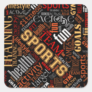 Sticker Carré Fitness Word Cloud Rouge/Blanc ID284