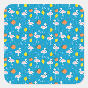 Sticker Carré Flamant rose à thème tropical Fruits sur Arrière -