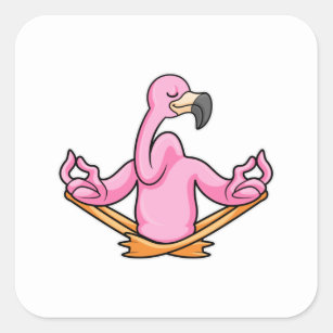 Sticker Carré Flamant rose à Yoga en Jambes croisées