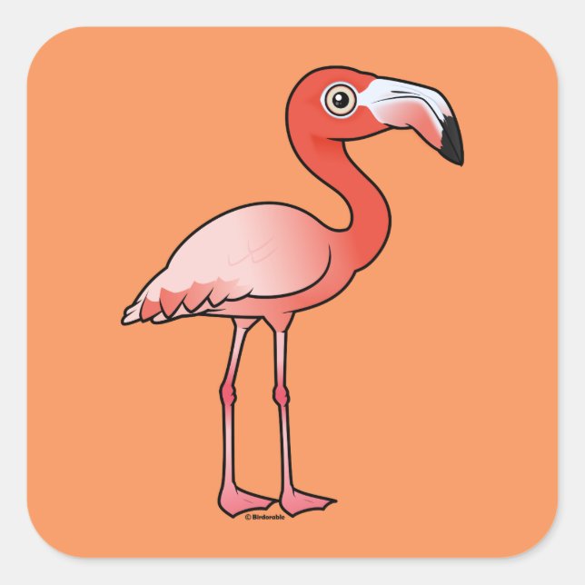 Sticker Carré Flamant rose américain Birdorable (Devant)
