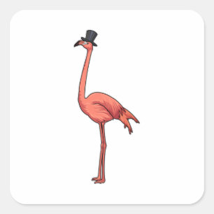 Sticker Carré Flamant rose avec Casquette