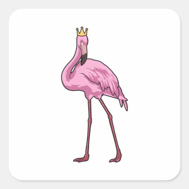 Sticker Carré Flamant rose avec Couronne (Devant)