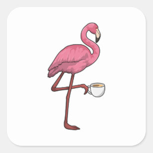 Sticker Carré Flamant rose avec la coupe du café
