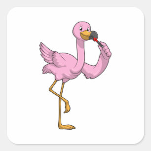 Sticker Carré Flamant rose avec Lipstick