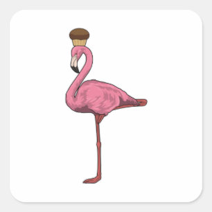 Sticker Carré Flamant rose avec muffin
