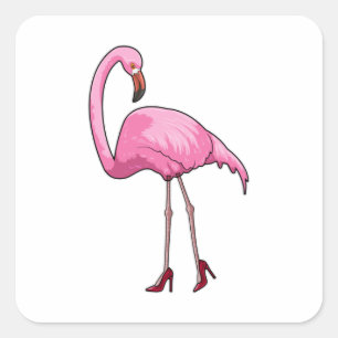 Sticker Carré Flamant rose avec talons hauts