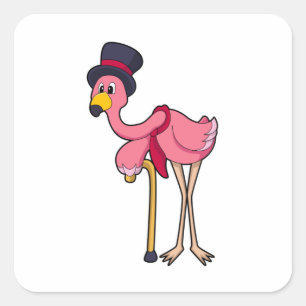 Sticker Carré Flamant rose comme pensionné avec Casquette