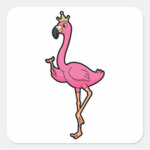 Sticker Carré Flamant rose comme roi avec la Couronne et le pers